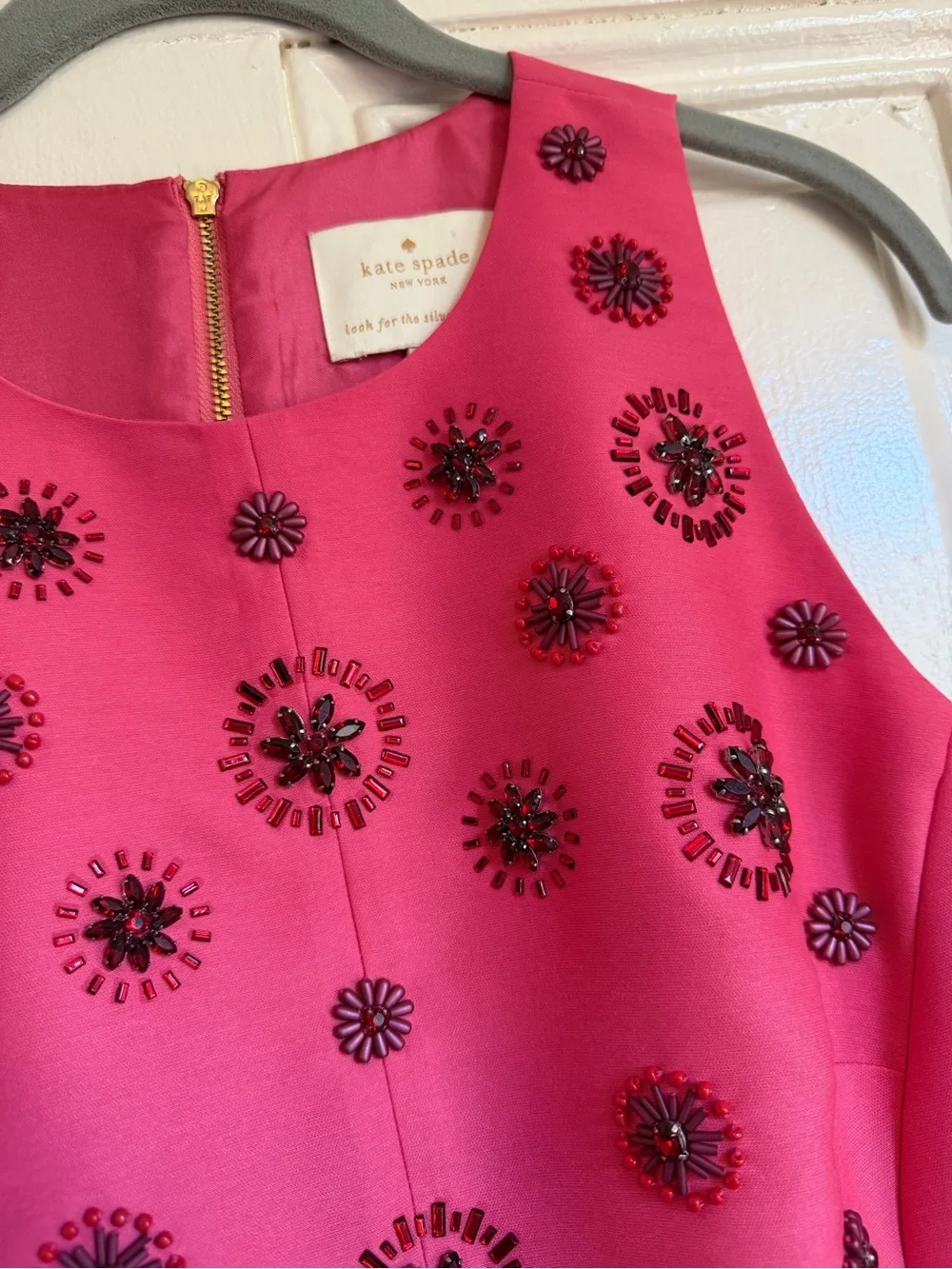 kate spade New York Pink Embellished Fit-and-Flare Dress 17in ptp